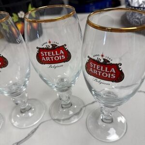 Stella Artois Gold Rimmed Glass Set of 4